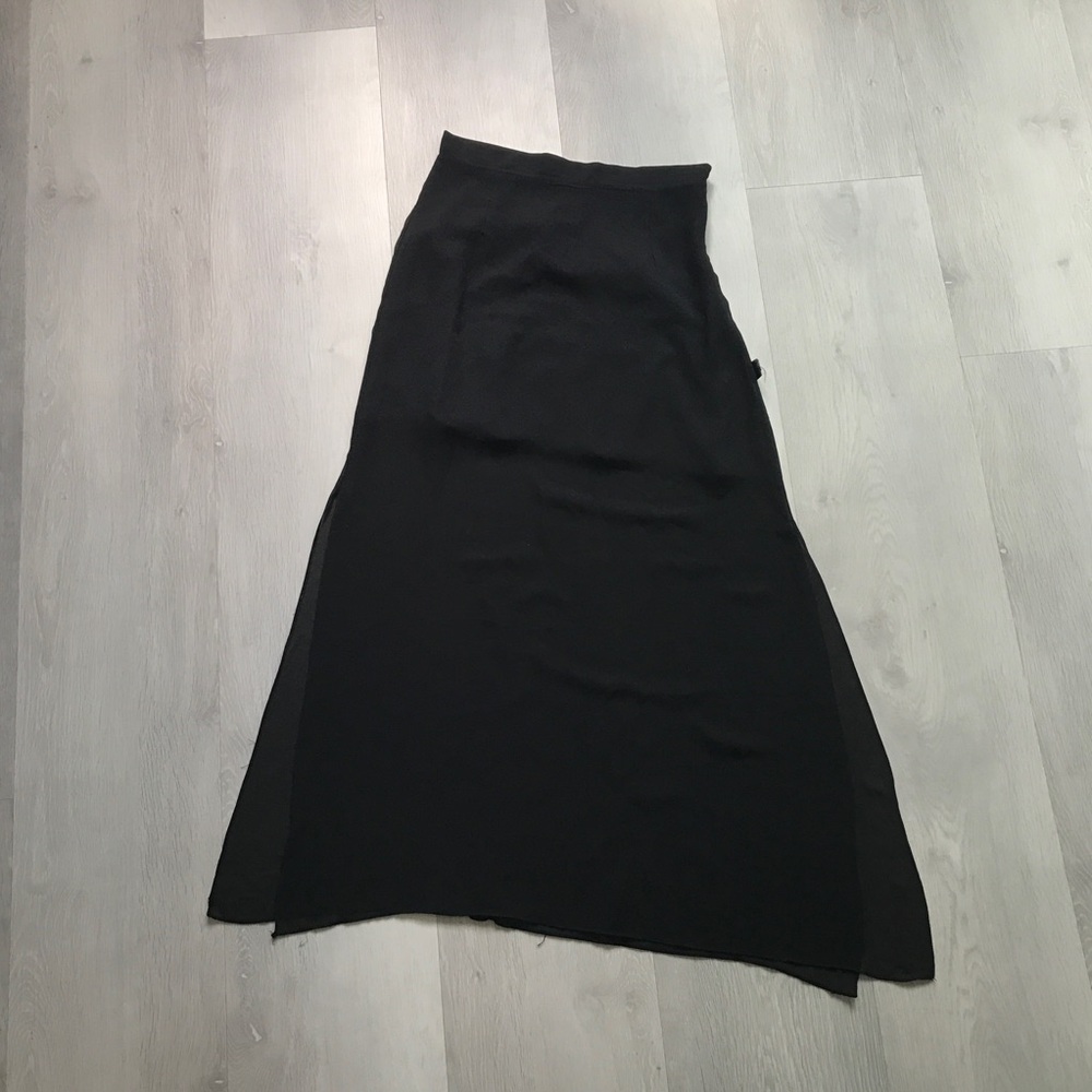 STYLE NANDA SKIRT BLACK SHEER MIDI SIDE SLITS LINER WOMENS MEDIUM